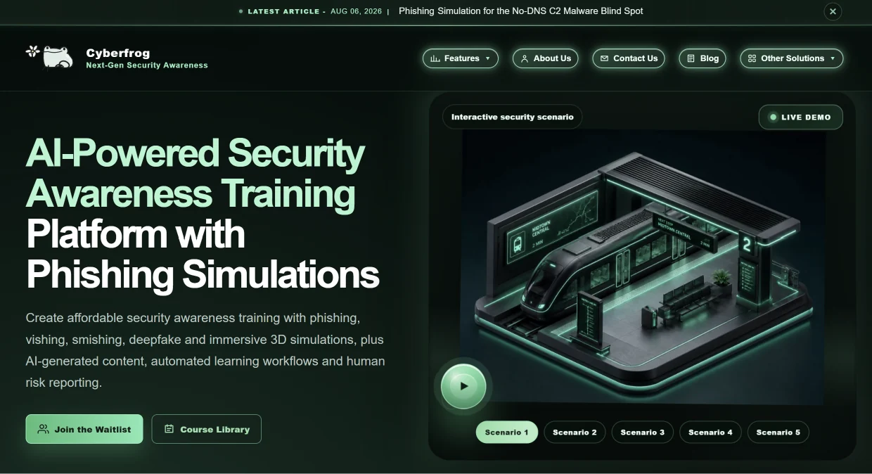 Cyberfrog security awareness training platform preview