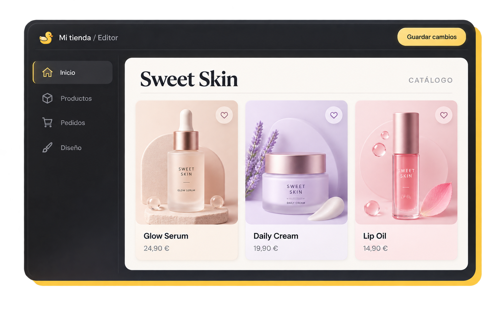 Editor de tienda online con catálogo de productos